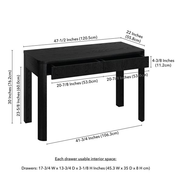 Hailey Home Mendoza 48-in Wide Rectangular Desk - Black Grain