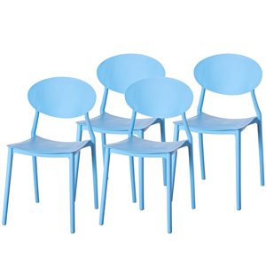 Fabulaxe Set of 4 Modern Blue Plastic Outdoor Dining Chair w/ Open Oval Back Design