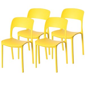 Fabulaxe Set of 4 Modern Yellow Plastic Outdoor Dining Chair w/ Open Curved Back