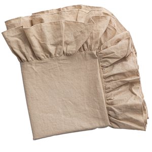 Deerlux Natural Pure Linen 52 x 70-in Rectangular Washable Tablecloth w/ Ruffle Trim for Round 60-in Table