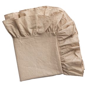 Deerlux Natural Pure Linen 60 x 80-in Rectangular Washable Tablecloth w/ Ruffle Trim for Round 48-in Table