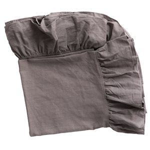 Deerlux Grey Pure Linen 70 x 70-in Square Washable Tablecloth w/ Ruffle Trim for Round 60-in Table