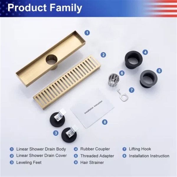 RAINLEX 12-in W Linear Stainless Steel Shower Drain - Brushed Gold