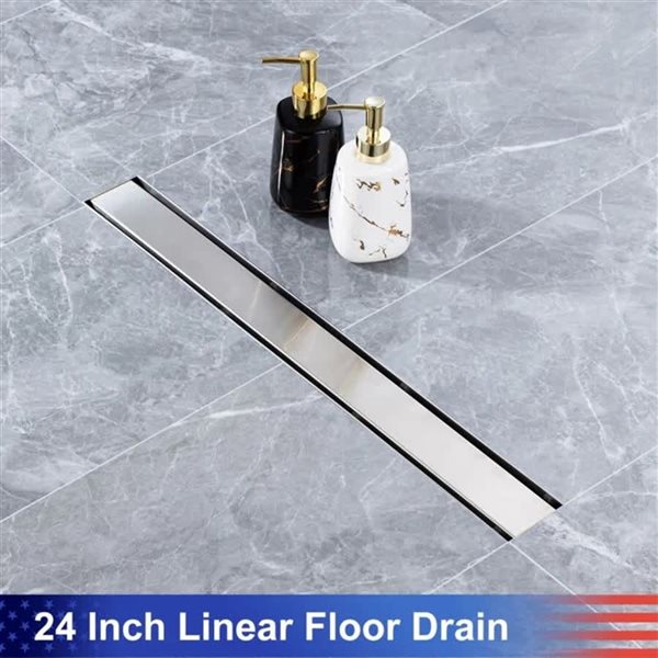 RAINLEX 24-in Linear Stainless Steel Shower Drain - Brushed Nickel