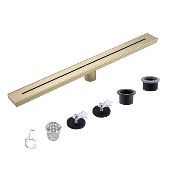 RAINLEX 28-in W Linear Stainless Steel Shower Drain - Brushed Gold