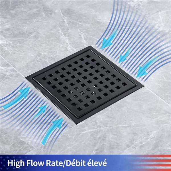 Drain de douche linéaire RAINLEX 6 po en acier inoxydable, noir mat