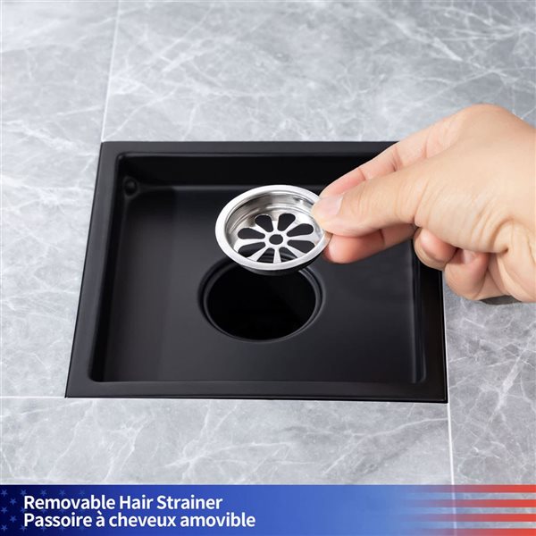 Drain de douche linéaire RAINLEX 6 po en acier inoxydable, noir mat