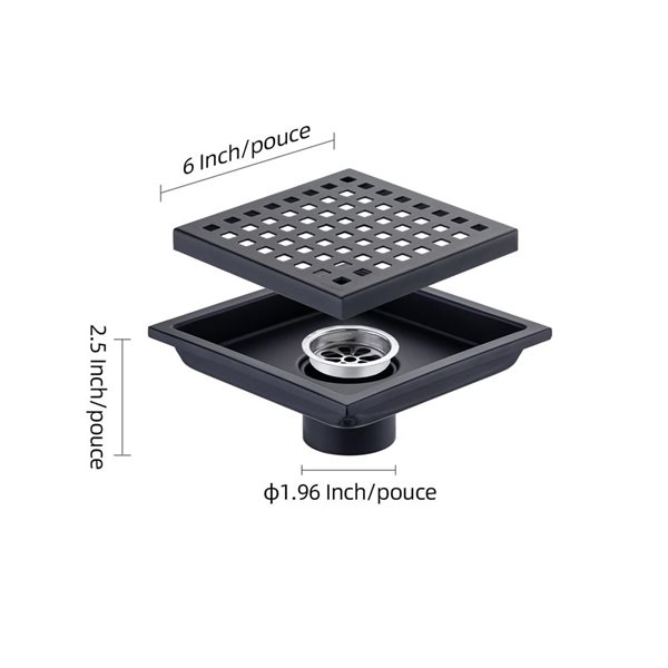 Drain de douche linéaire RAINLEX 6 po en acier inoxydable, noir mat