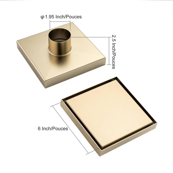 RAINLEX 6-in W Linear Stainless Steel Shower Drain - Brushed Gold