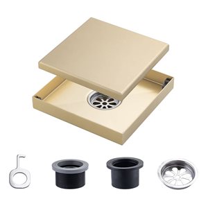Drain de douche linéaire RAINLEX 6 po en acier inoxydable, fini or brossé