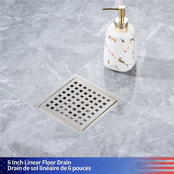RAINLEX 6-in W Linear Stainless Steel Shower Drain - Brushed Nickel