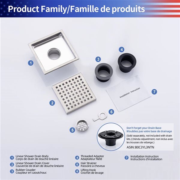 RAINLEX 6-in W Linear Stainless Steel Shower Drain - Brushed Nickel