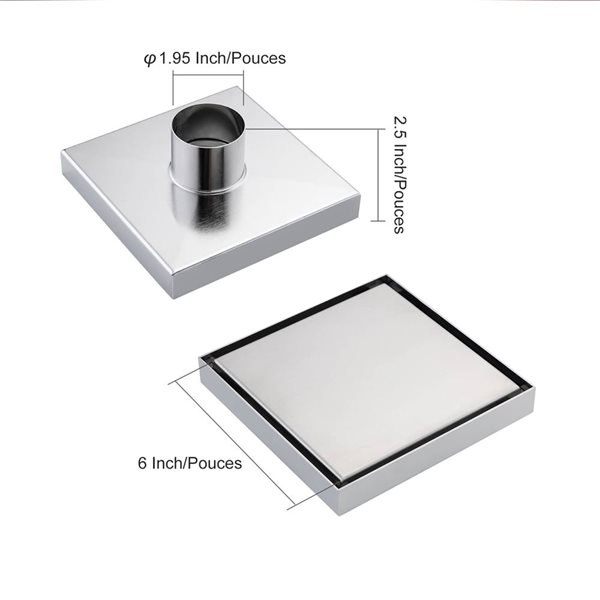 Drain de douche linéaire RAINLEX 8 po en acier inoxydable, nickel brossé