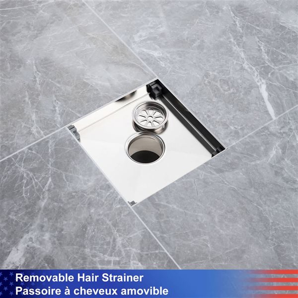 Drain de douche linéaire RAINLEX 8 po en acier inoxydable, nickel brossé