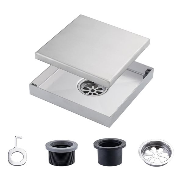 Drain de douche linéaire RAINLEX 8 po en acier inoxydable, nickel brossé