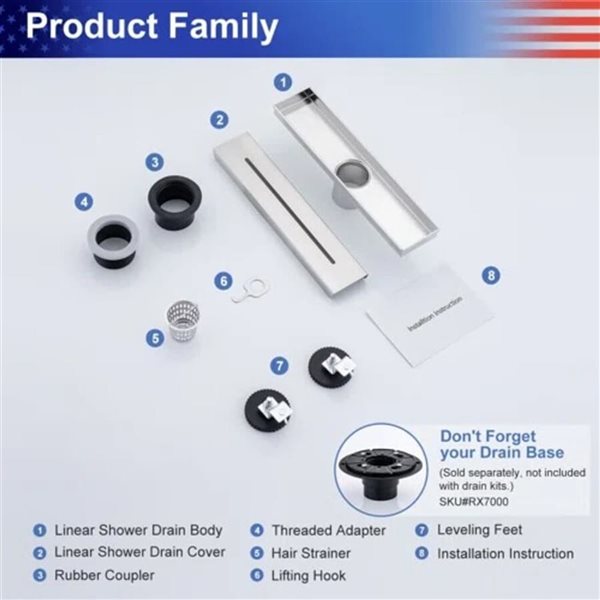 RAINLEX 12-in W Linear Stainless Steel Shower Drain - Brushed Nickel