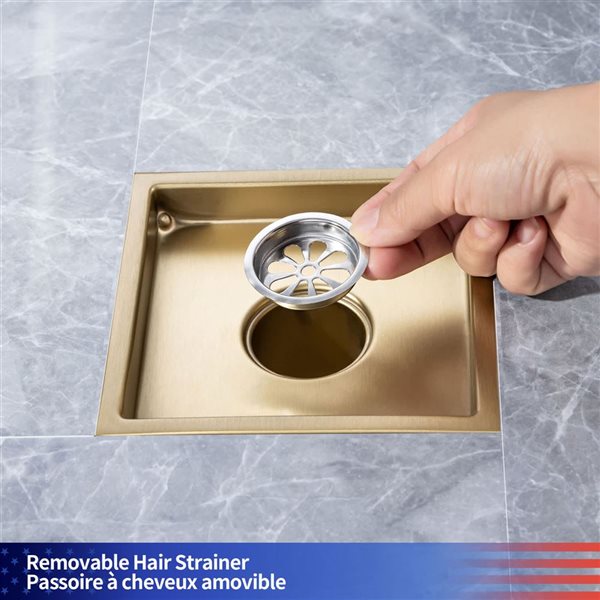 RAINLEX 6-in W Linear Stainless Steel Shower Drain - Brushed Gold