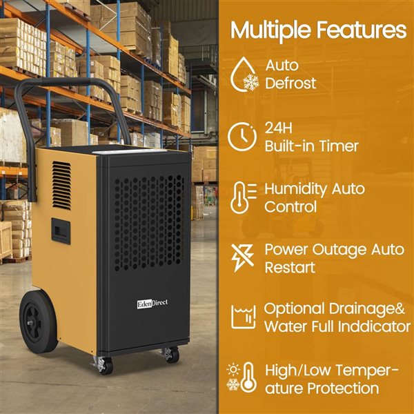 Edendirect 67-L 5000-ft² Bucketless Commercial Dehumidifier w/ Drain Hose and Pump for Basement - Brass/Black