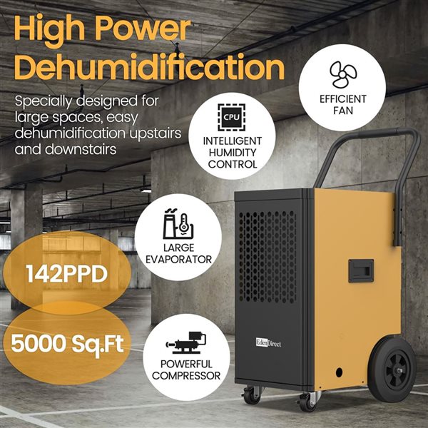 Edendirect 67-L 5000-ft² Bucketless Commercial Dehumidifier w/ Drain Hose and Pump for Basement - Brass/Black