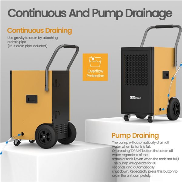 Edendirect 67-L 5000-ft² Bucketless Commercial Dehumidifier w/ Drain Hose and Pump for Basement - Brass/Black