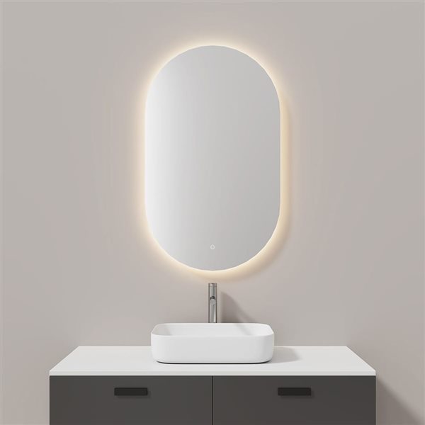 Jade Bath 24 x 47-in Oval White Touchscreen Wall Back-Lit LED Mirror