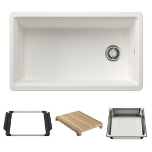Évier pour la préparation des aliments Inteos Silgranit 33 po BLANCO à cuve simple réversible sous plan, blanc