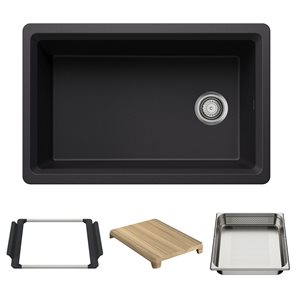 BLANCO Inteos Silgranit 30-in Single Bowl Reversible Undermount Workstation Kitchen Sink - Coal Black