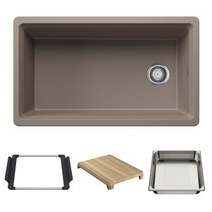 Évier pour la préparation des aliments Inteos Silgranit 33 po BLANCO à cuve simple réversible sous plan, brun