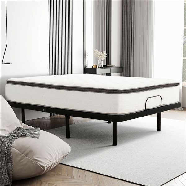 Primo International Sora Black Linen-Look Fabric Adjustable Bed Base with USB and Wireless Remote - King