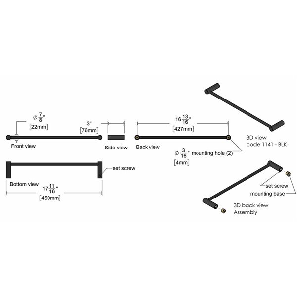 Frost 24-in L Matte Black Stainless Steel Wall-Mount Single Towel Bar
