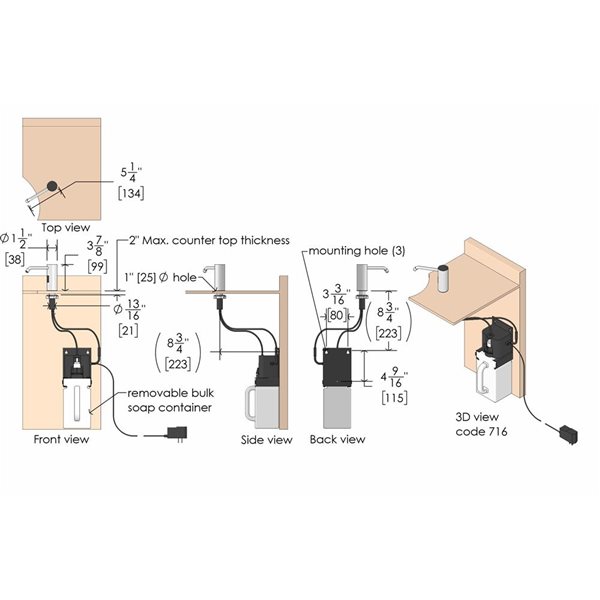 Frost Matte Black Metal Deck-Mount Automatic Liquid Soap/Sanitizer Dispenser