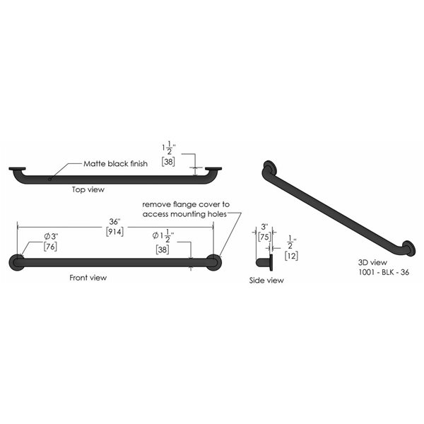 Frost 36-in L Matte Black Stainless Steel Wall-Mount Straight Grab Bar