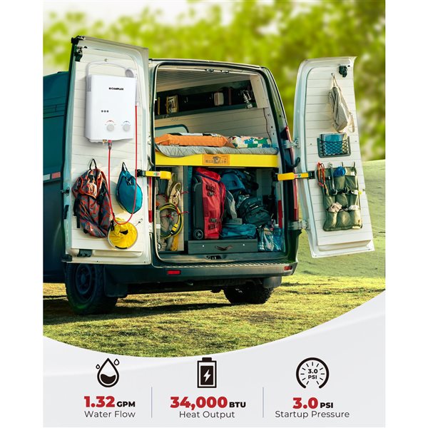 Camplux 1.32-GPM Portable Outdoor Tankless Water Heater with Shower Kit 34K-BTU White