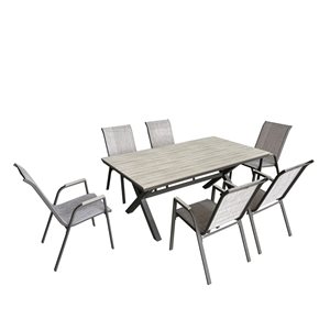 Ensemble de patio salle à manger d'extérieur Deko Living brun et beige 7 mcx avec cadre en métal et table rectangulaire
