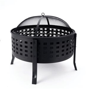 Deko Living 27-in W Black Round Outdoor Steel Wood Burning Fire Pit w/ Cooking Grill and Spark Screen