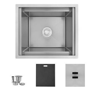 Évier simple de poste de travail à glacière isolée de Stylish 20 po acier inoxydable, drain au centre