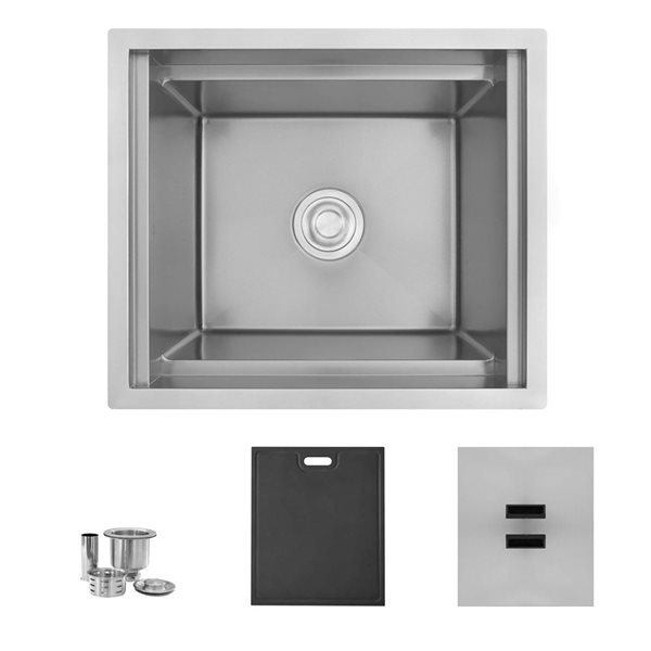 Stylish 20-in Stainless Steel Single Bowl Insulated Ice Chest Workstation Sink - Centre Drain