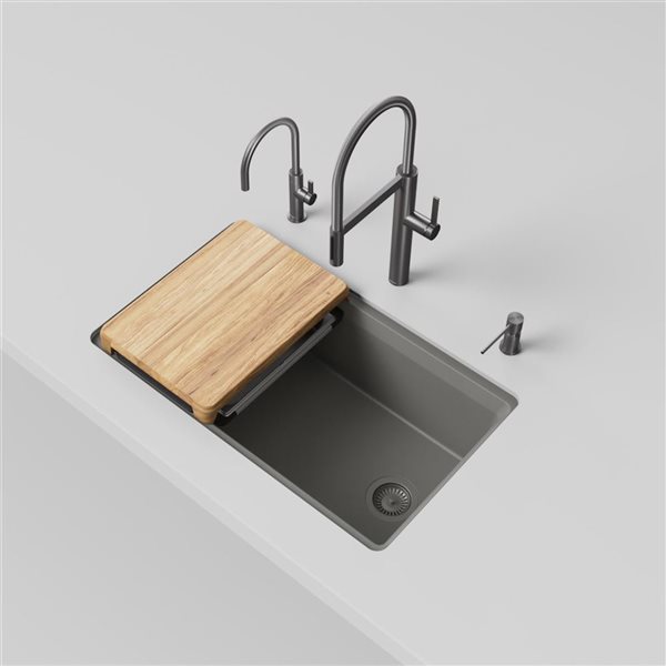 BLANCO Inteos Silgranit 33-in Single Bowl Reversible Undermount Workstation Kitchen Sink - Volcano Grey