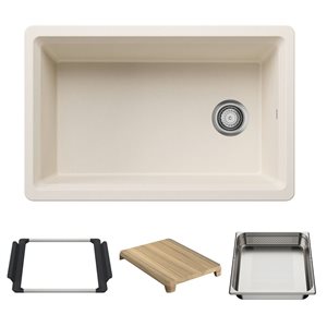 Évier de cuisine Inteos Silgranit 30 po de BLANCO à cuve unique réversible sous plan avec station de travail, blanc doux