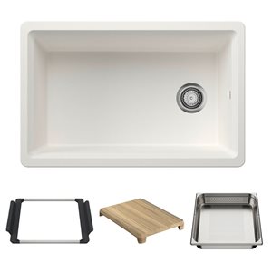 Évier de cuisine Inteos Silgranit 30 po de BLANCO à cuve unique réversible sous plan avec station de travail, blanc