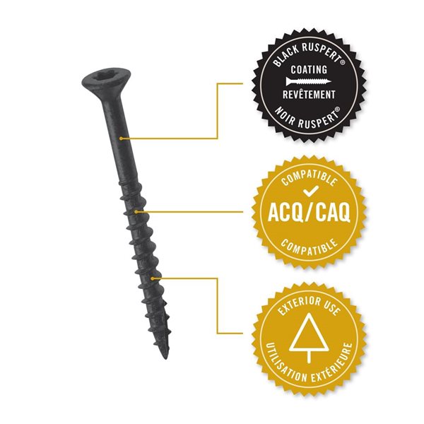 Nuvo Iron No. 8 Black 2 1/2-in L Ceramic Torx Head Deck Screws w/ T25 Drill Bit (4-Pack of 250 pcs)