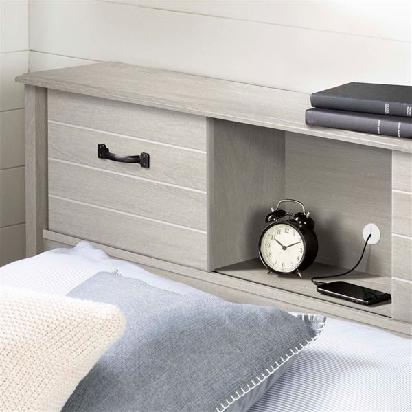 South Shore Furniture Ulysses Light Oak Full Storage Bed Frame w/ Bookcase Headboard