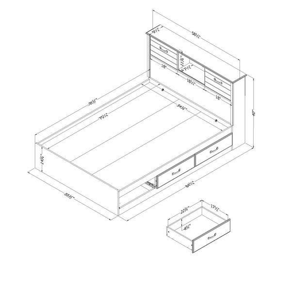 South Shore Furniture Ulysses Light Oak Full Storage Bed Frame w/ Bookcase Headboard