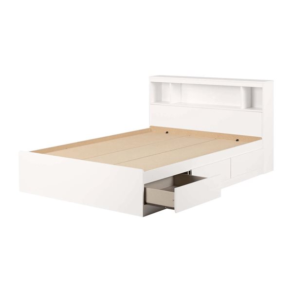 South Shore Furniture Fusion Pure White Full Storage Bed Frame w/ Bookcase Headboard