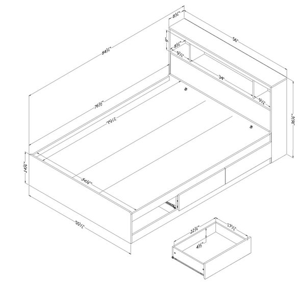South Shore Furniture Fusion Pure White Full Storage Bed Frame w/ Bookcase Headboard