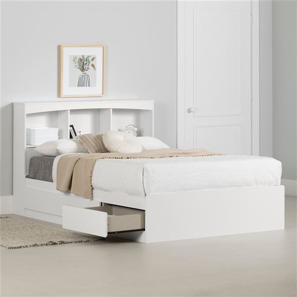 South Shore Furniture Step One Pure White Full Mates Bed Frame w/ Bookcase Headboard