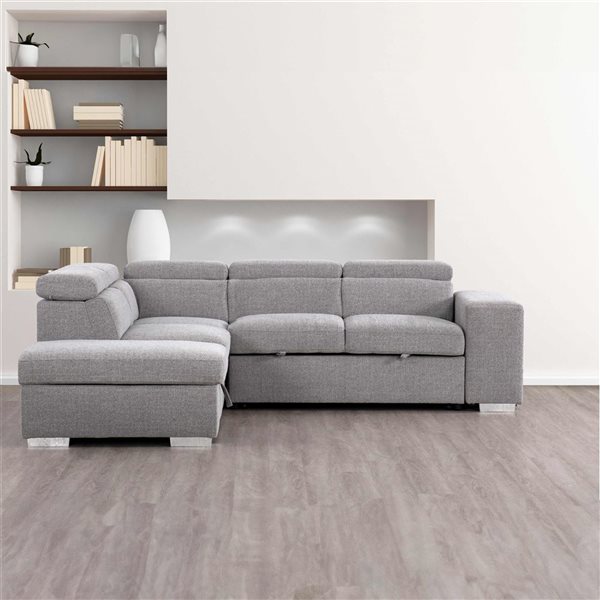 Primo International Pamina 105-in Grey Polyester Right-Facing Sleeper Sectional Sofa Bed