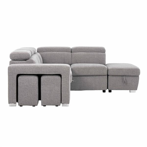 Primo International Pamina 105-in Grey Polyester Right-Facing Sleeper Sectional Sofa Bed