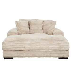 Primo International Cocoon Modern Taupe Corduroy Oversized Cuddler Chaise Lounge w/ Cupholder and USB Ports