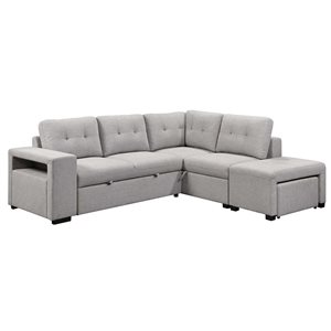 Primo International Marcella 97-in Light Grey Polyester Corner Sleeper Sectional Sofa Bed w/ Storage